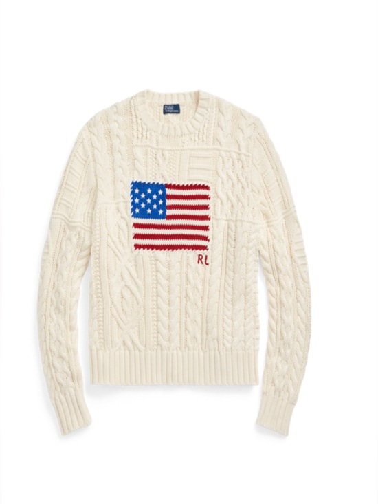 Ralph Lauren Sweaters - Ralph Lauren Cream Cable Knit Sweater with Flag Design